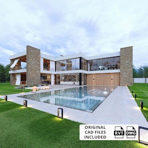 Contamporary house plan, Two-Story Luxury Villa House Plans, Luxury Home Plans, Seven Bedroom House Blueprint, Villa Plans with Pool CAD DWG