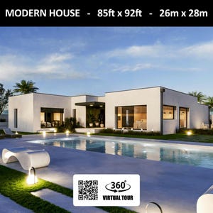 Modern huisplan met 3 slaapkamers en een zwembad - 127 m2 - 1400 ft2
