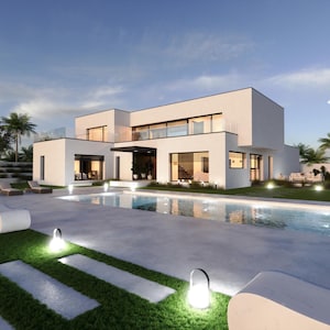 Modern Two-Story Villa House Plans: 5 Bedroom, Pool (PDF Download)