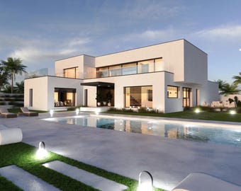 Modern Two-Story Villa House Plans: 5 Bedroom, Pool (PDF Download)