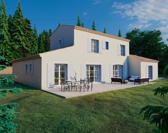 Traditional Provençal house plan - 141m square - T5 - floor - swimming pool - garage - 4 sloped roof. Persée collection, Kappa house.