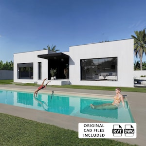 One-Storey Villa Blueprint, Airbnb Floor Plan, Villa Design Plans, Modern Home CAD Files, Villa Architectural Plans, House with Pool Plans