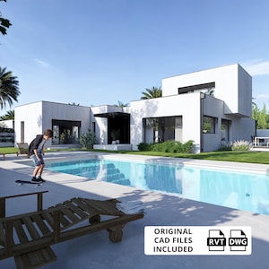 Modern House Plan 4 Bedroom Pool, 1600 sq ft, 150m2 Luxury Villa Blueprint, Two Story Home Design, Digital PDF & CAD file Download Home Plan