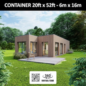 Plattegrond containerwoning met 2 slaapkamers en lichthouten bekleding - 52 m2 - 560 ft2