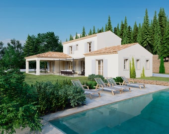 Traditional Provençal house plan - 149m square - T5 - floor - swimming pool - garage - 4 sloped roof. Persée collection, Iota house.