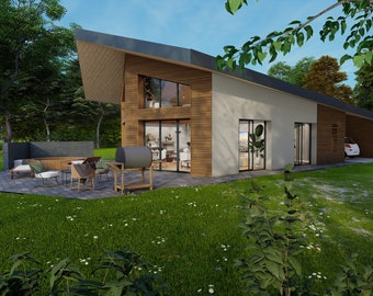 House plan inspired by a Nordic chalet, this unusual and original construction is ideal for renting an atypical stay.