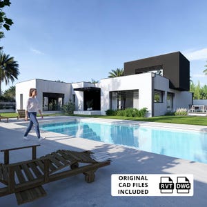 Moderner Hausplan 4 Schlafzimmer Pool, 1600 Quadratfuß, 150m2 Luxus Villa Blueprint, zweistöckiges Wohnhaus Design, digitale PDF- & CAD-Datei Download Home Plan
