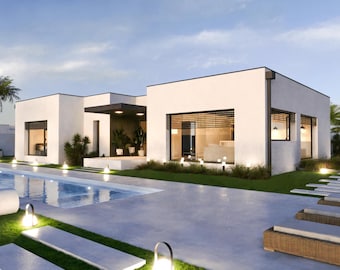 Luxus-Villa Bauplan: 2 Schlafzimmer Tropische Haus-Pläne (PDF Download)