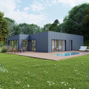 Plano de casa de tres habitaciones construida con un contenedor: Diseño moderno y ecológico