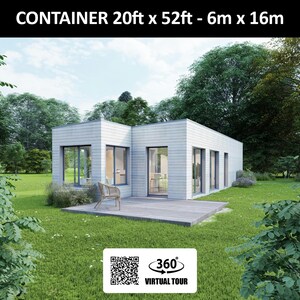 Plattegrond containerwoning met 2 slaapkamers en witte houten bekleding - 52 m2 - 560 ft2