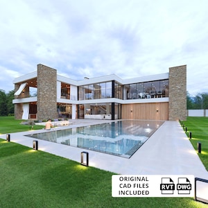 Luxury Villa House Plans: 7 Bedroom Modern Home with Pool (PDF + CAD Files)