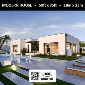 Modern huisplan met 2 slaapkamers en een zwembad - 112 m2 - 1200ft2