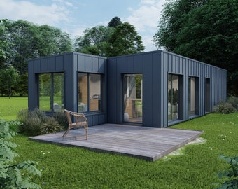 Atypical maritime container house plan - 52 square meters - T3 - single storey - roof terrace. Container collection, Vanier house.