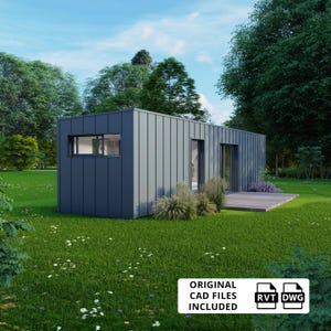 Planer för containerhus med ett sovrum: Ritningslinje för miljövänligt hem (CAD-fil)