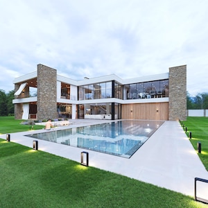 Plan luksusowej willi: nowoczesny dom z 7 sypialniami i basenem (projekt w formacie PDF)