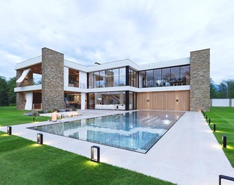 Plano de casa de lujo: Casa moderna de 7 dormitorios con piscina (plano en PDF)