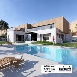 Plattegronden van luxe villa's met twee verdiepingen, plattegronden luxe huizen, blauwdruk huis met vijf slaapkamers, plattegronden villa met zwembad, blauwdruk huis met twee verdiepingen CAD