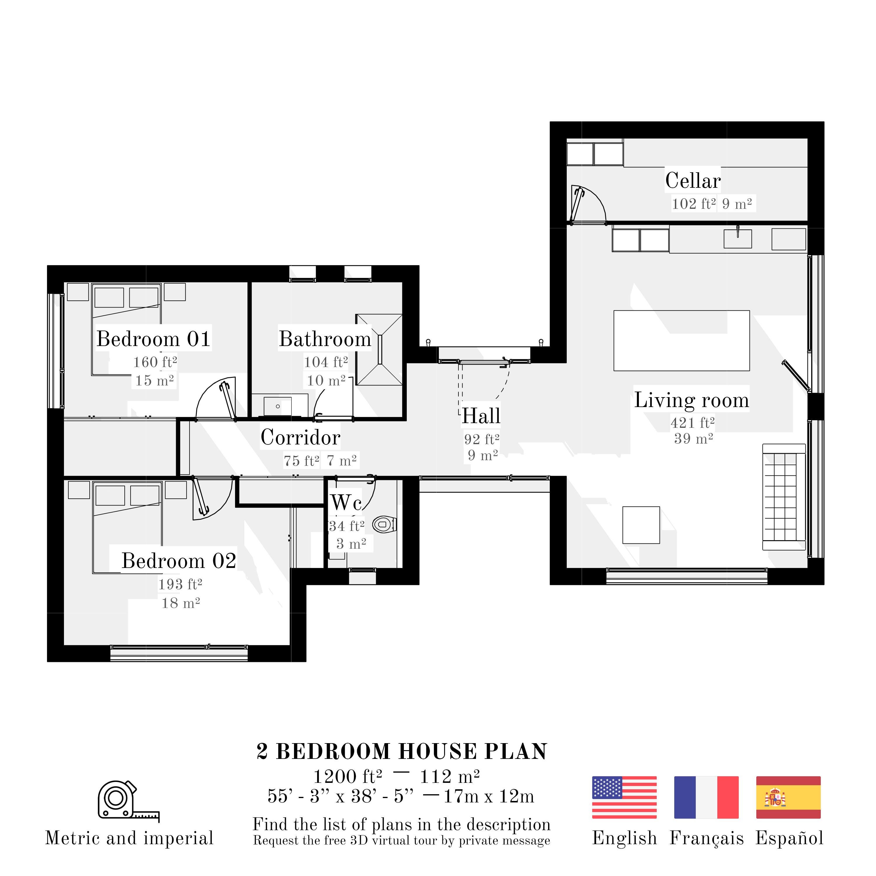 2 Bedroom Pool Villa Blueprint: Modern House Plans (PDF & CAD Files) - Etsy