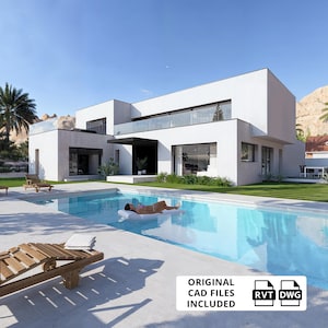 Plattegronden van luxe villa's met twee verdiepingen, plattegronden luxe huizen, blauwdruk huis met vijf slaapkamers, plattegronden villa met zwembad, blauwdruk huis met twee verdiepingen CAD