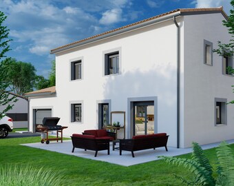 Traditional house plan - 140 square meters - T5 - floor - master suite - 2 sloped roof - Garage. Gamma House - Garage.