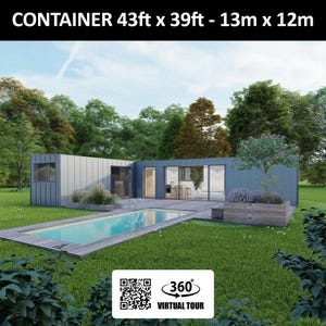 L-vormig containerhuis met 2 slaapkamers en metalen bekleding - 36 m2 - 290 ft2