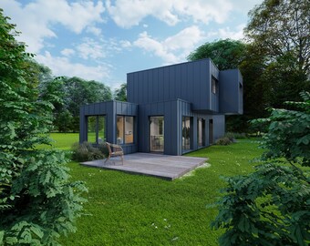 The Vidal model from the Container collection is an atypical two-story house created from 4 T4 type maritime containers, 73m square