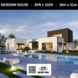 Modern huisplan met 4 slaapkamers en een zwembad - 150m2 - 1600ft2