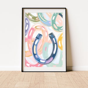 Pastel Horse Shoe Print Vintage Western Wall Art Cowgirl Poster Wild West Home Decor Trendy Cowboy Art Oil Paint Western Digital Download