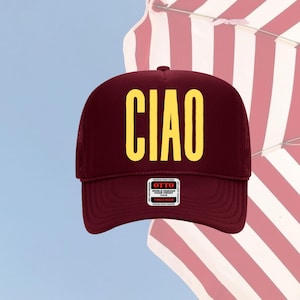 Ciao Trucker Hat, Anpassad Trucker Hat, Semester, Strandresa, Pooldagshatt, Present till henne, Tjejresa, Trendig keps, Strandrumpa, Sommarhatt