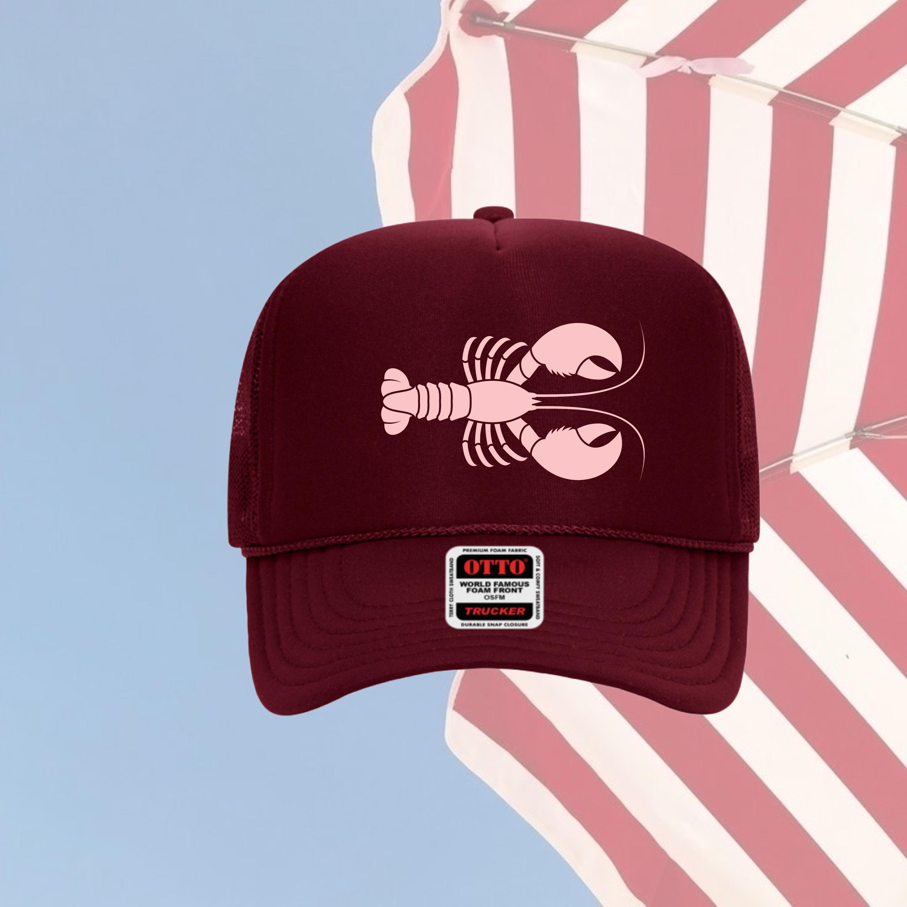 NEW!mupcycled Trucker Heart & Lobster Design Maine Lobster Trucker Hat Watercolor Design Portland Maine  main image 2