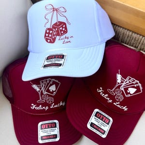 Lucky in Love Bachelorette Hats, Las Vegas Bach Trucker Hat, Bridal Decor, Bridal Party Favor, Bride Gift, Bachelorette party Favor