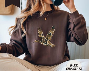 Bluza z okrągłym dekoltem w kamuflażu do polowania na kaczki, rozmiar S-2XL, prezent dla kobiet, sweter vintage