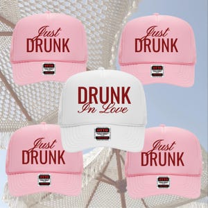 Drunk in Love Bachelorette Hats, Las Vegas Bach Trucker Hat, Bridal Decor, Bridal Party Favor, Bride Gift, Bachelorette party Favor