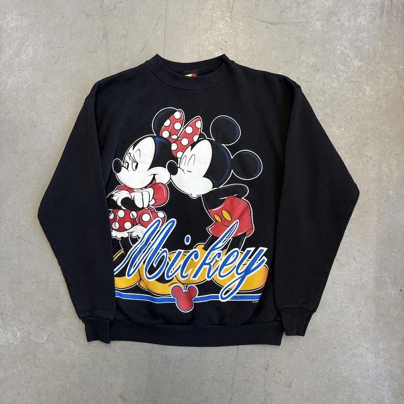 Vintage 90s Mickey & Minnie Mouse Cartoon Graphic Sweatshirt / Disney / Retro / USA / Medium Black image 1