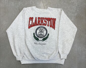 Sudadera vintage de los 90 con estampado de Clarkston, Michigan / Destination / Retro / USA / Extra Grande Gris