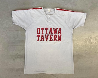 Vintage 1970s Ottawa Tavern Gulf Coast Sportswear Button Up Jersey / True Vintage / Made in USA / Gray Extra Large