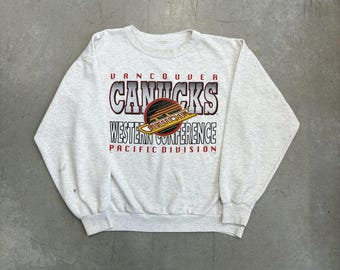 Vintage 90s NHL Vancouver Canucks Western Conference Graphic Sweatshirt / NHL Hockey / Sportswear / Retro / Medium Gray