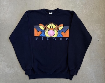 Vintage 90er Jahre Disney Tigger Grafik Sweatshirt / Cartoon / Retro / USA / Medium Navy