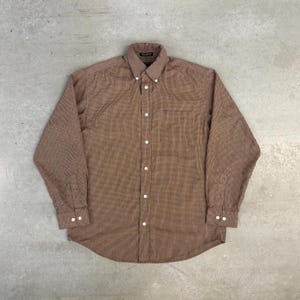 2000s dress shirt Vintage Consensus Checkered Pattern Button-up / Retro / Outerwear / Classic / Medium Brown Off Shoulder Dress Brushed Satin Strapless Gown UPC:UPCO regular fit