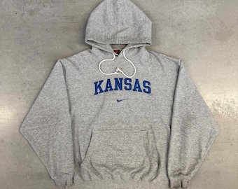 Vintage Y2K Nike Kansas Jayhawks Center Swoosh Hoodie / Nike Middle Swoosh / Sportswear / Gray Extra Large
