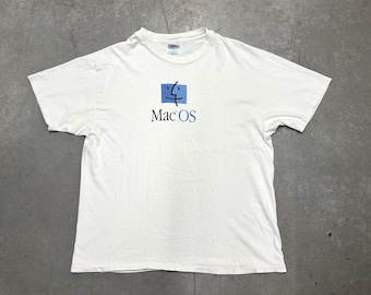 Vintage 90s Mac OS Face Logo Graphic T-Shirt / Retro / USA / Technology / Extra Large White