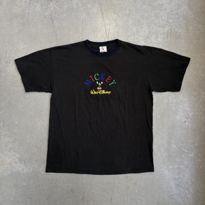 Vintage 90s Walt Disney Mickey Mouse Embroidered T-Shirt / Cartoon / Retro / USA / Extra Large Black image 1