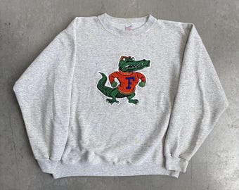 Vintage 80er Jahre Patch Florida Gators Mascot Patch Sweatshirt / College / Sportkleidung / USA / Large Grey