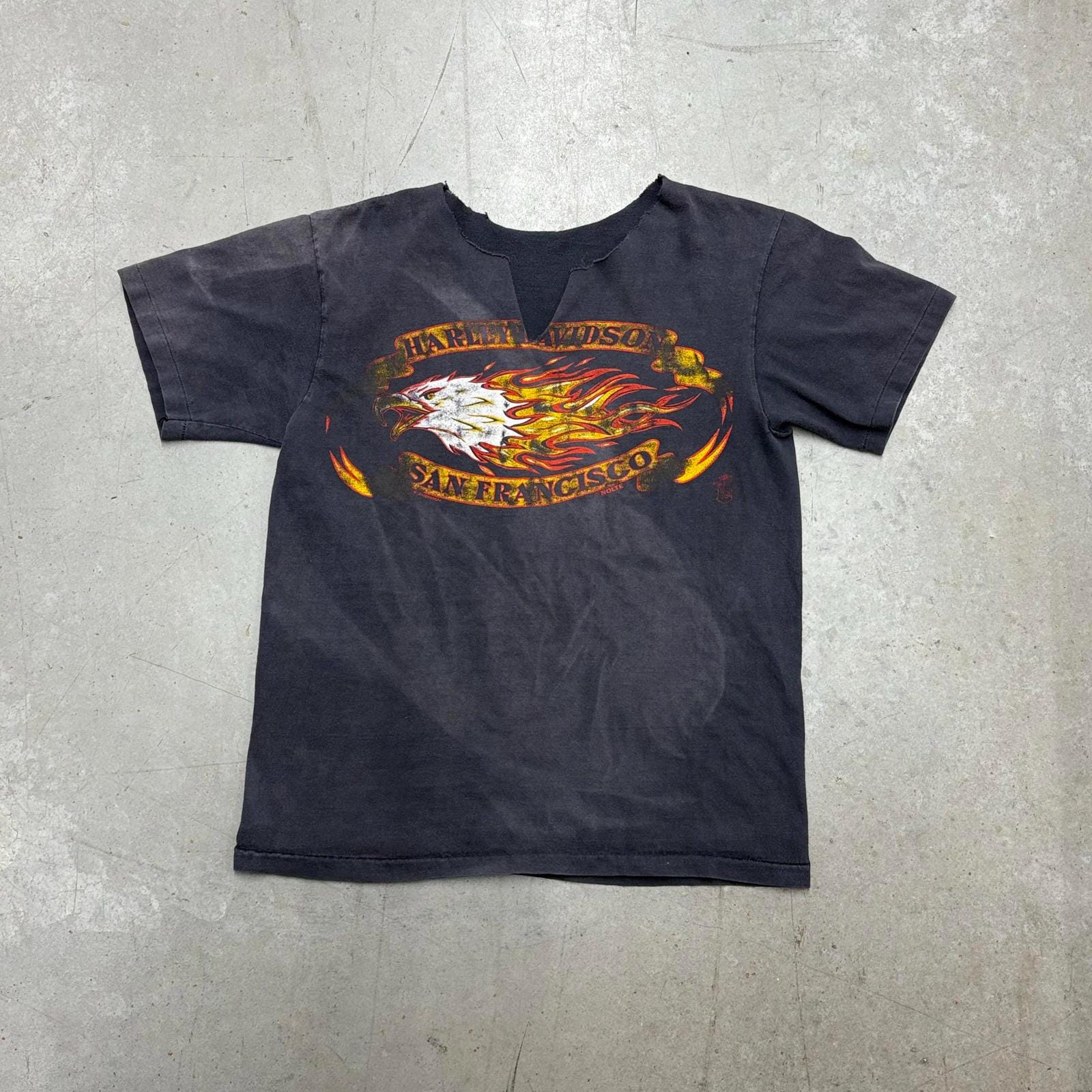 Vintage 80s Harley Davidson San Francisco Flaming Eagle Sun Faded 