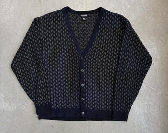 Vintage 90s Jantzen Striped Pattern Knit Cardigan / Knitwear / Retro / USA / Extra Extra Large Navy