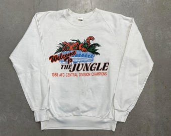 Vintage 80s NFL Cincinnati Bengals "Welcome To The Jungle" Division Champions Sweatshirt / NFL Football / Sportswear / USA / Small White