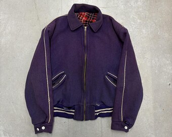 Vintage 80s Western University Plaid Lined Flawed Wool Jacket / True Vintage / Collegiate / Sportswear / Medium Purple