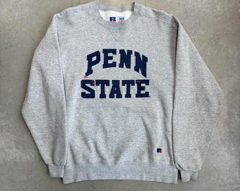 Vintage 90s Penn State Russell Athletic Flawed Sweatshirt / Collegiate / Sportswear / USA / Large Gray
