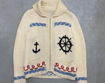 Vintage 80s Sailing Cowichan Full-Zip Knit Sweater / True Vintage / USA / Retro / Medium