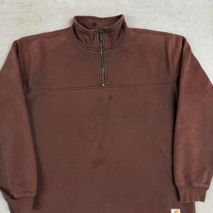 Sudadera Carhartt Sun Faded con cremallera de un cuarto, años 2000, vintage, ropa de trabajo, desgastada y con defectos, marrón mediano imagen 3